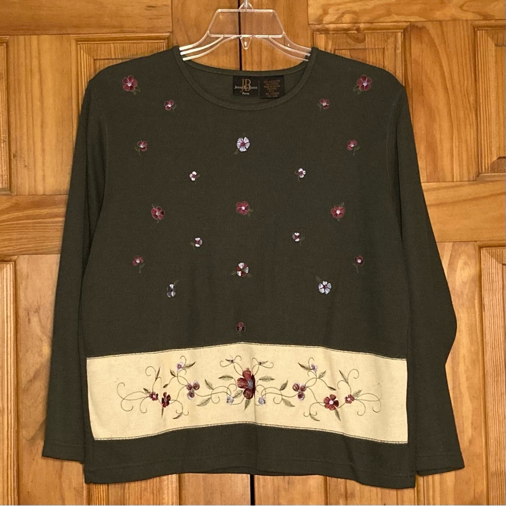 NWOT Jenny Buchanan Petite Vintage 90s Top Knit Long Sleeve Green Yellow Size LP